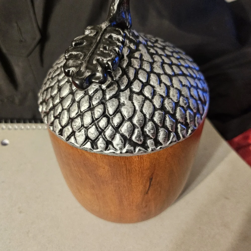Large Wooden/pewter‎ Acorn Decor 8”H x 4.5”D Solid